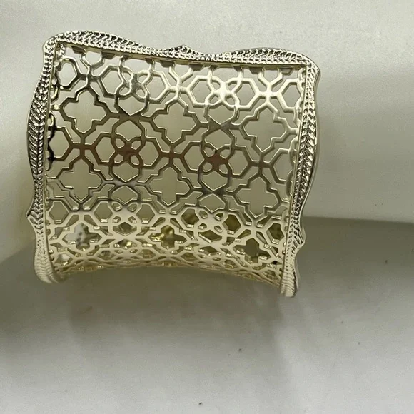 Kendra Scott Designer Candice Gold Tone Filigree Concave Wide Cuff Bracelet - Picture 7 of 13